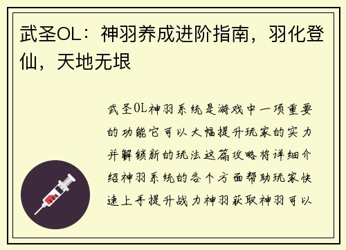武圣OL：神羽养成进阶指南，羽化登仙，天地无垠